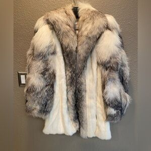 Luxury Women's White and Gray Fox Fur Coat